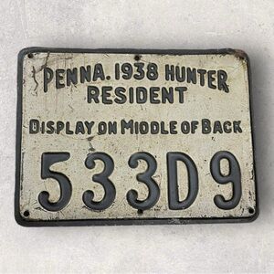 Vintage 1938 Pennsylvania Tin Resident Hunting License